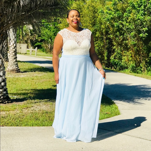 Blue and Ivory Elegant Maxi Dress